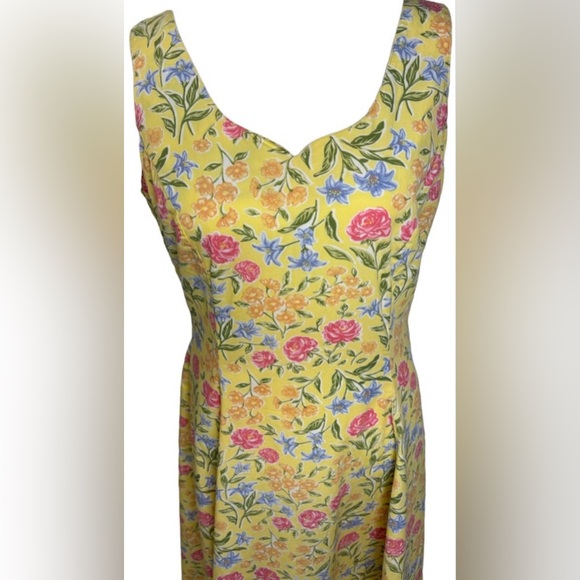 Vintage Herman Geist Size 6 Yellow Floral Print Sleeveless Cotton Dress - Picture 3 of 8